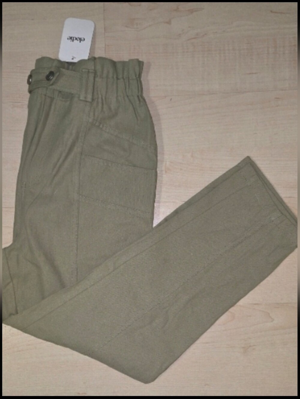 NWT High Rise Elodie Green/Tan Khaki Cotton Pants Size: Medium